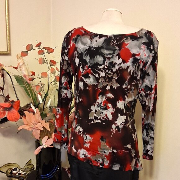 NWT Robert Kitchen Women's Red Black Gray Printed Blouse Long Sleeve Top Size 10 - Picture 5 of 8